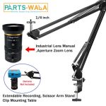 Extendable Recording, Suspension Boom Scissor Arm Stand, Clip Mounting Table with Industrial Lens Manual Aperture Zoom Lens