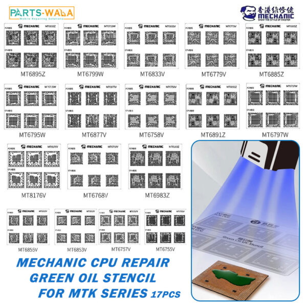Mechanic Solder Mask Repair Green Oil UV Stencil Set for MTK Series 17pcs