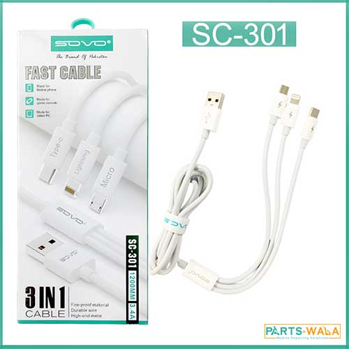 Sovo SC301 High Quality 3.4A Fast Charge 3-In-1 USB Cable